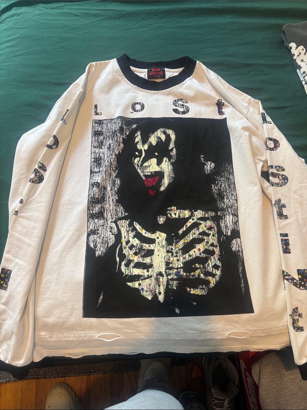 Lost Long Sleeve Tee - White with Black Graphic and Red Accent